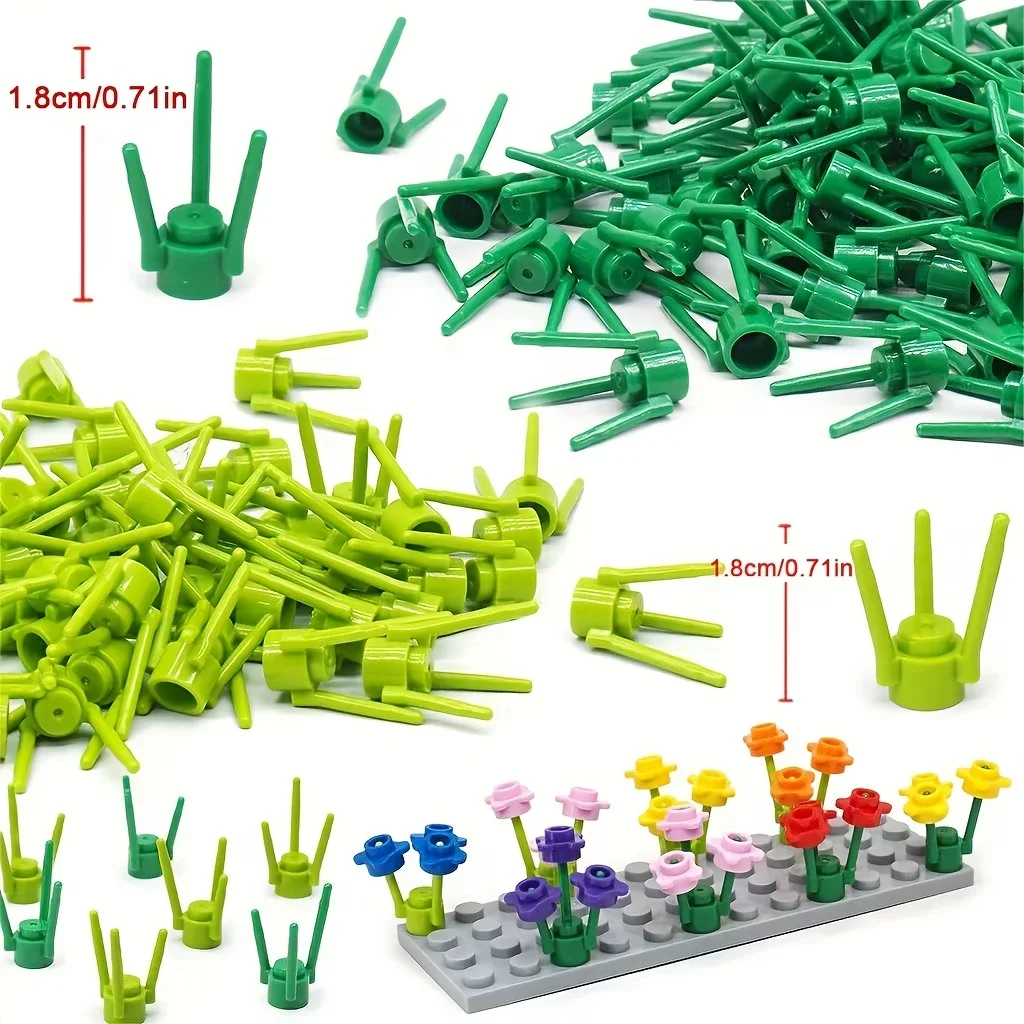 50 stücke MOC Teile 3741 Pflanze Blume Stiel Halter Bausteine Straße Pflanzen Blumen Dekoration Zusammengebaute Ziegel Spielzeug für Geschenke