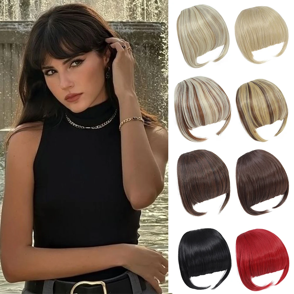 Clip in Bangs Hair 6-inch Natural Fringe Bangs Premium Synthetic Flat Bang with Temples Hair Extensions for Women Girls Daily