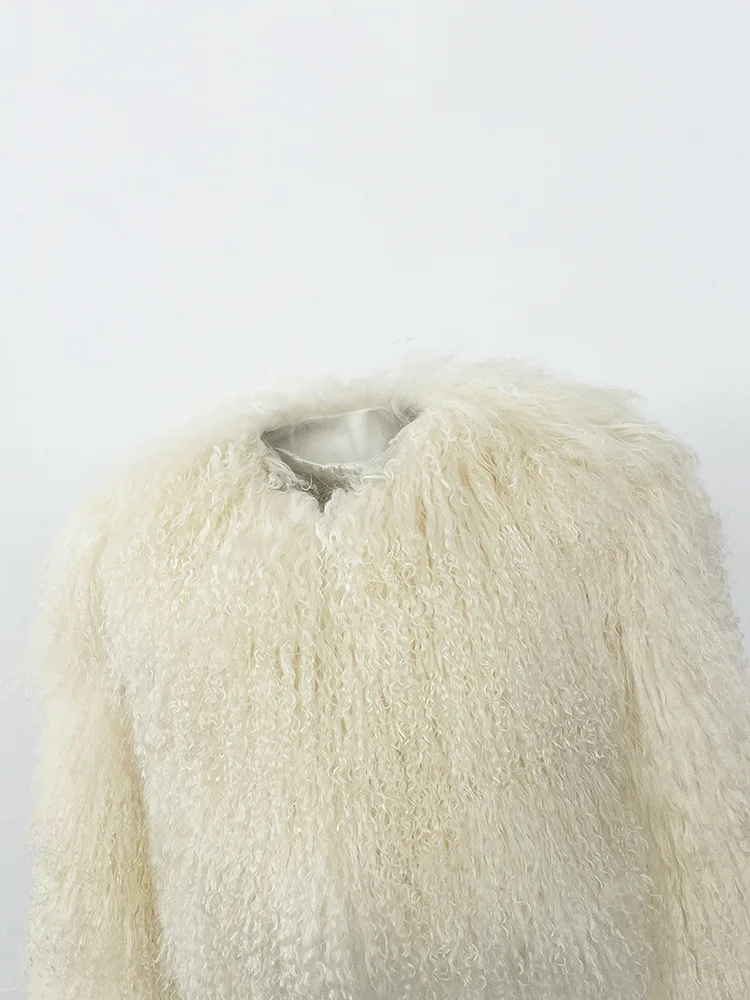 Furyoume Nowa Jesienno-Zimowa Krótka Kurtka z Prawdziwego Futra Damska Prawdziwe Mongolskie Futro Owcze Modna Odzież Wierzchnia