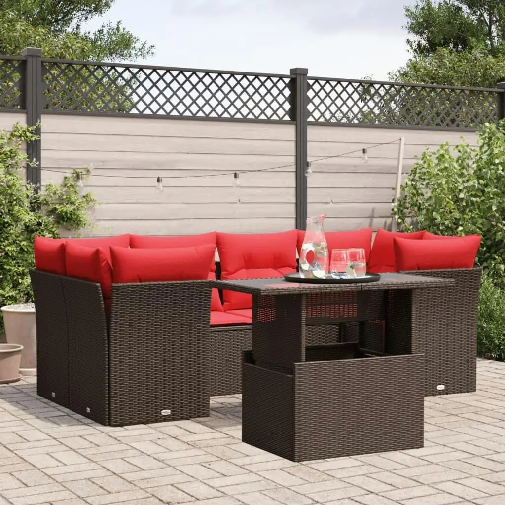 

7 Piece Outdoor Patio Sofa Set with Cushions Brown Rattan Furniture Garden Seating