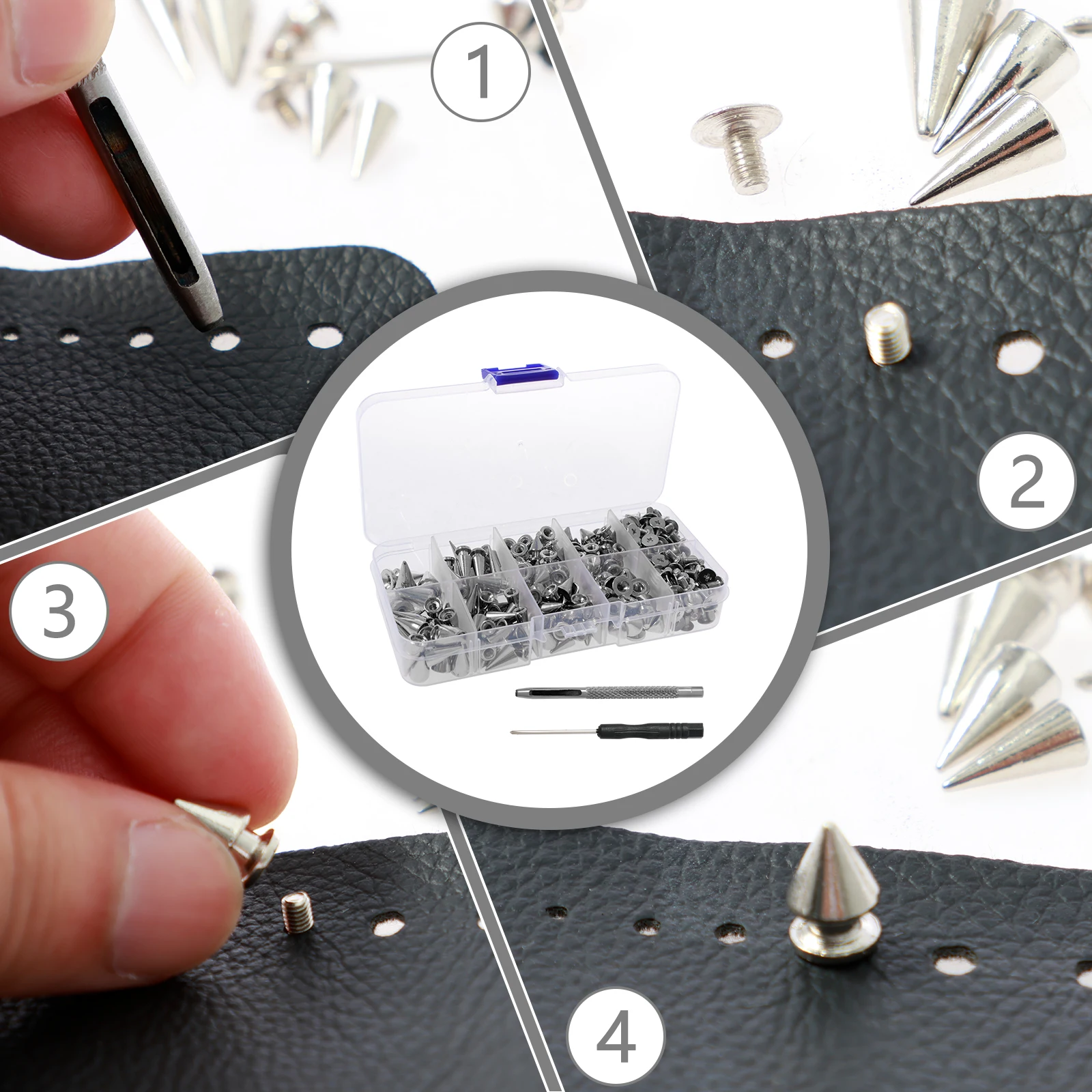 359Pcs Punk Rivet Clothing Studs Cone Spikes Kit Tree Spike Assortment Kit DIY Punk style Clothes Jacket Shoes Bag Collar