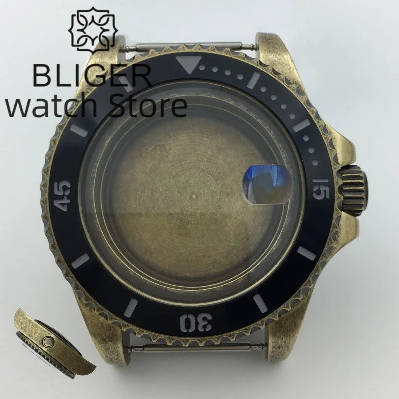 BLIGER 43mm Bronze Men's case bezel AR Sapphire glass suitable for NH34 35 36 ETA2824 PT5000 movement 10ATM waterproof