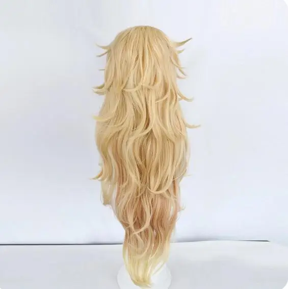 12 Inch Mens Extra Long Wavy Blonde Douma Cosplay Wig with Bangs for Halloween Christmas School Thanksgiving Day