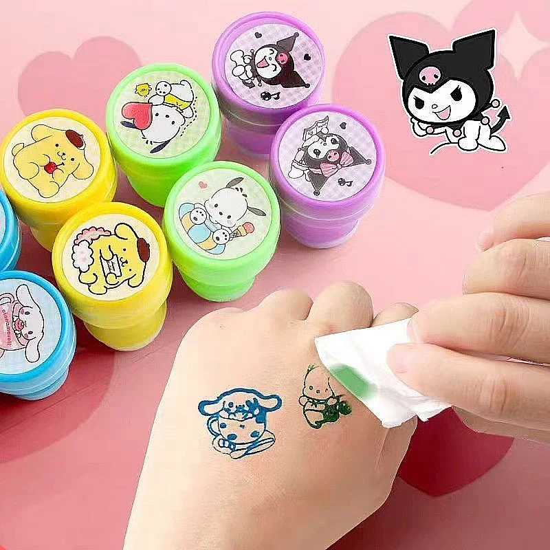 10 pçs/set sanrio auto-tinta selos bonito kuromi melodia pompompurin selo facial diy pintura álbum de fotos selo crianças brinquedos