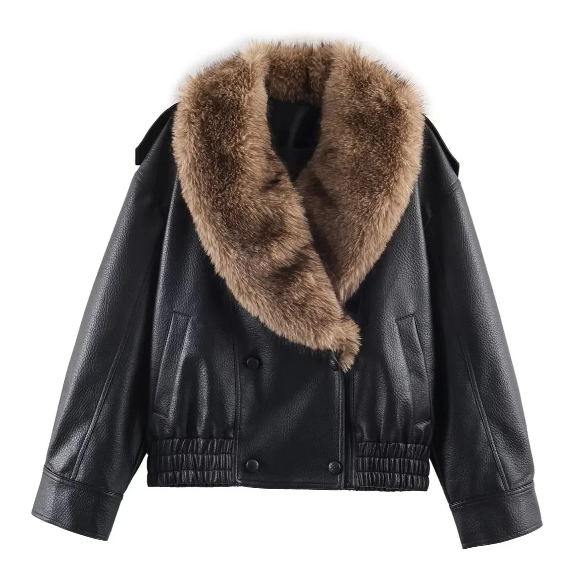 Nuova giacca da donna in ecopelle stile casual alla moda di fascia alta con colletto staccabile