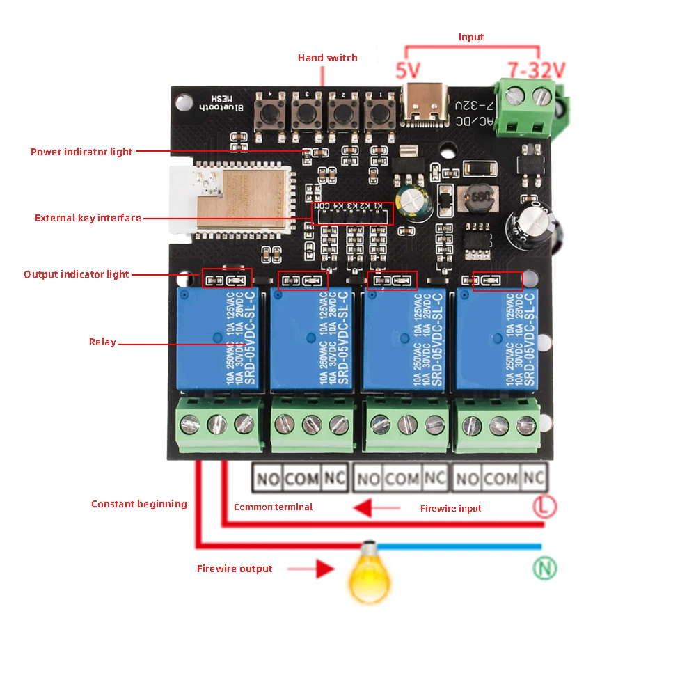 AC/DC 7V-32V 1/2/3/4 Channel Bluetooth Relay Module Smart Time Relay Support Voice Control And Mobile Phone Remote Control