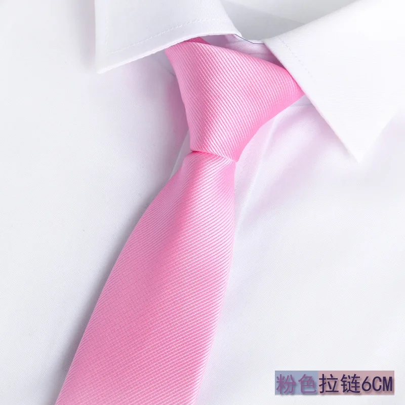 Pink Zipper Ties Retro Silky Narrow Neck Tie 1200 Needles Slim Korean Style Simple Elegant All-match Accessory