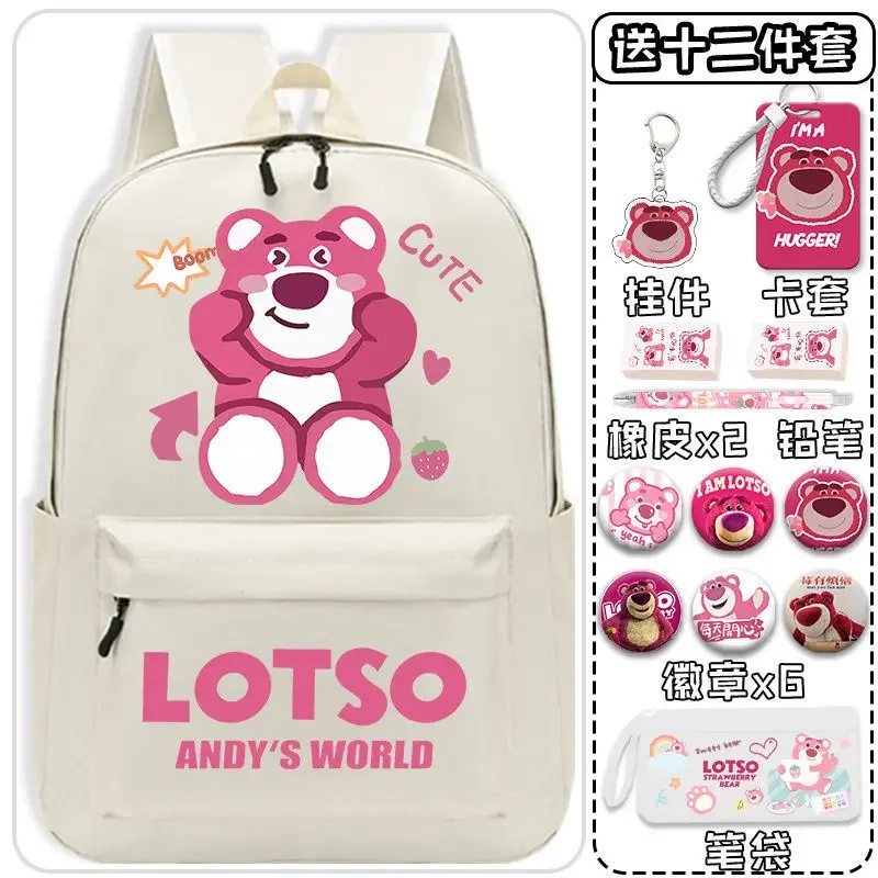 Sanrio-mochila escolar de oso de fresa para hombres y mujeres, mochila ligera Simple de gran capacidad, mochila para estudiantes, duradera, nueva