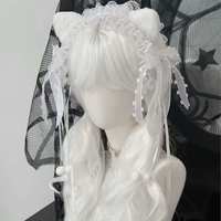 White Lace Bow Cat Ear Headband Gothic Headdress Kawaii Maid Cosplay Lolita Hair Accessories