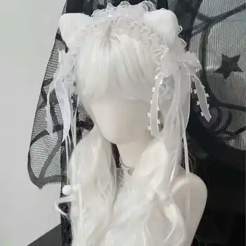 白色蕾絲蝴蝶結貓耳髮箍哥德式頭飾可愛女僕裝角色扮演蘿莉髮飾 8 最佳銷售 白色貓耳朵 - №2