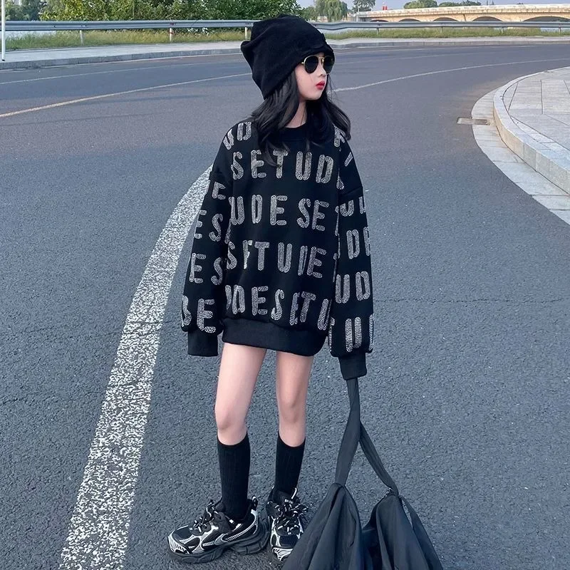 

Sweatshirt Girls' Stylish Thickened Fleece Hoodie with Lining Warm Winter New Arrival Versatile Trendy Top
