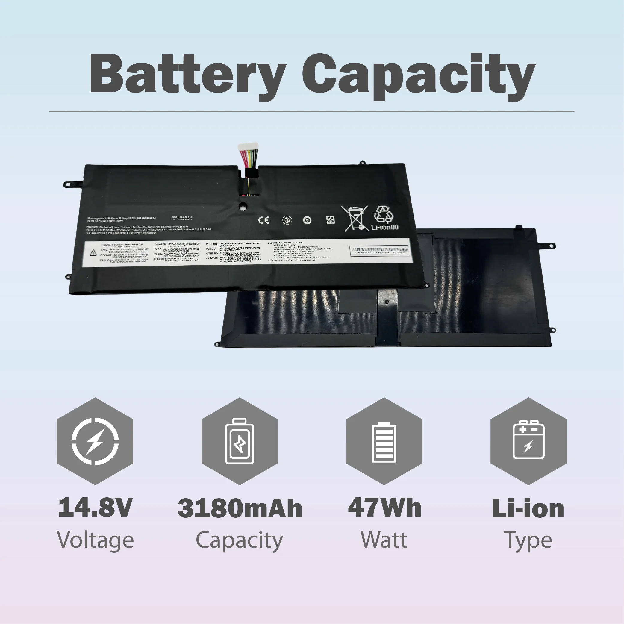 45N1070 45N1071 14.8V 47Wh Laptop Battery for Lenovo ThinkPad X1 Carbon 1st Gen 3443 3444 3448 3460 3462 3463 X1C 3460-CLG