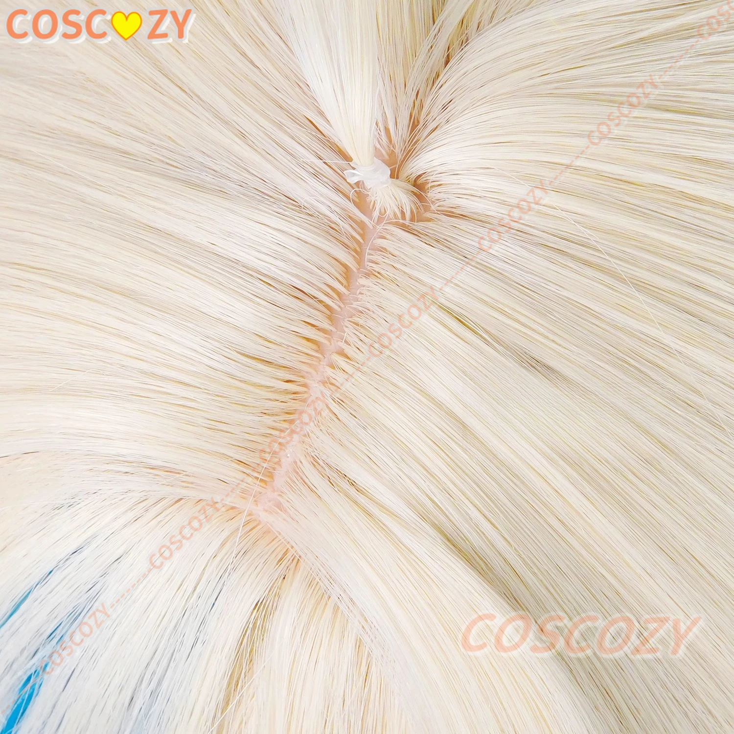 Parrucca cosplay Sameko Saba 90 cm lunga latte dorato evidenziazione parrucca bianca blu parrucca sintetica resistente al calore anime per costume di Halloween