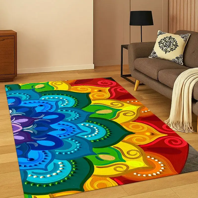 Yoga Cosmic energy Rainbow 37 Chakra Meditation Carpet Rug for Bedroom Living Room Sofa Doormat Home Decor,kid Area Rug Non-slip