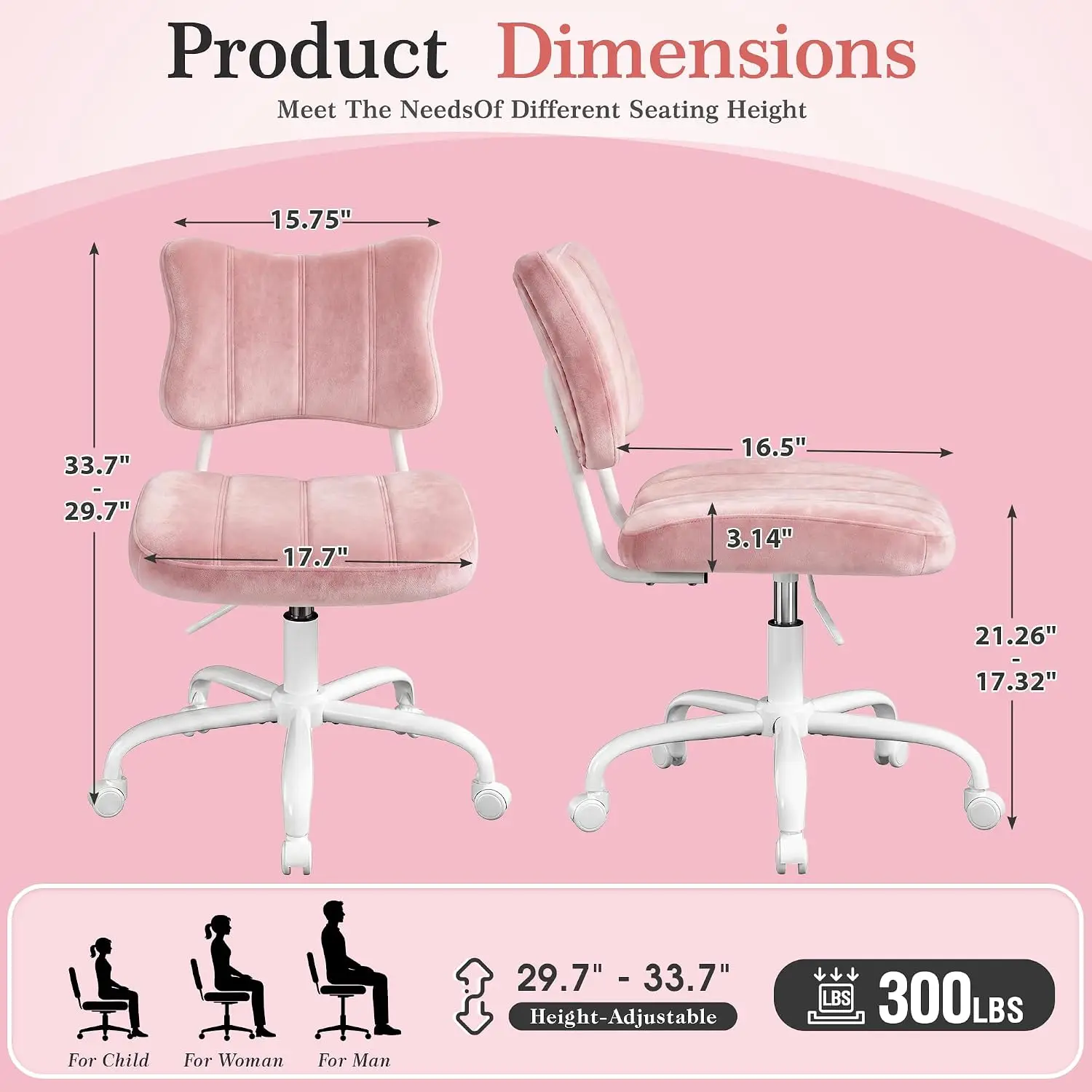 Velvet Vanity Chair with Bow Backrest & Height Adjustable,Bedroom view 3