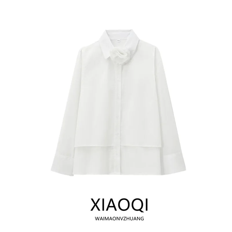 

Autumn Winter New Loose Floral Decorated Long Sve Silk irt Women's Faion Commute Sle Regular Length Casual irt