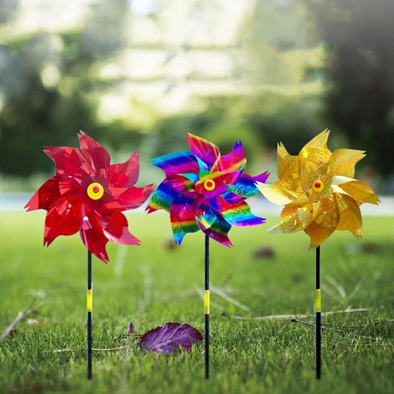 

Bird Repeller Windmill Spinner Garden Decoration Reflective Drive Pinwheels Scare Birds Away Rotating Stakes Bird Sparkly Decor