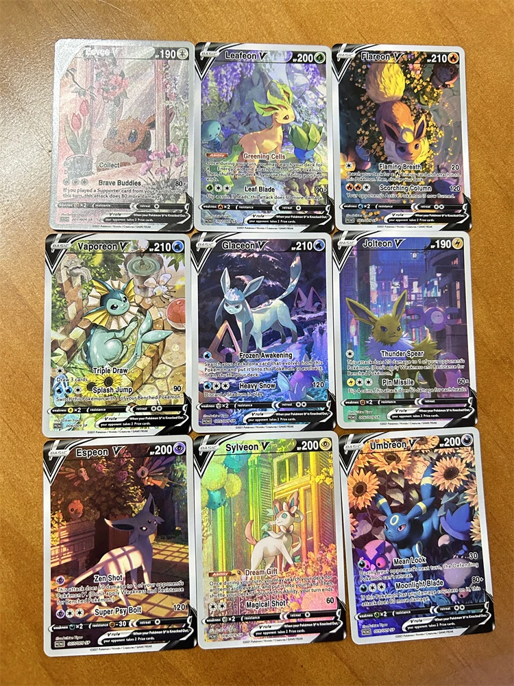 9 Stks/set Ptcg Zelfbeheersing Pokemon Eevee Verzamelen Trading Signature Flash Card Anime Geschenk Cartoon Refraction Color Flash