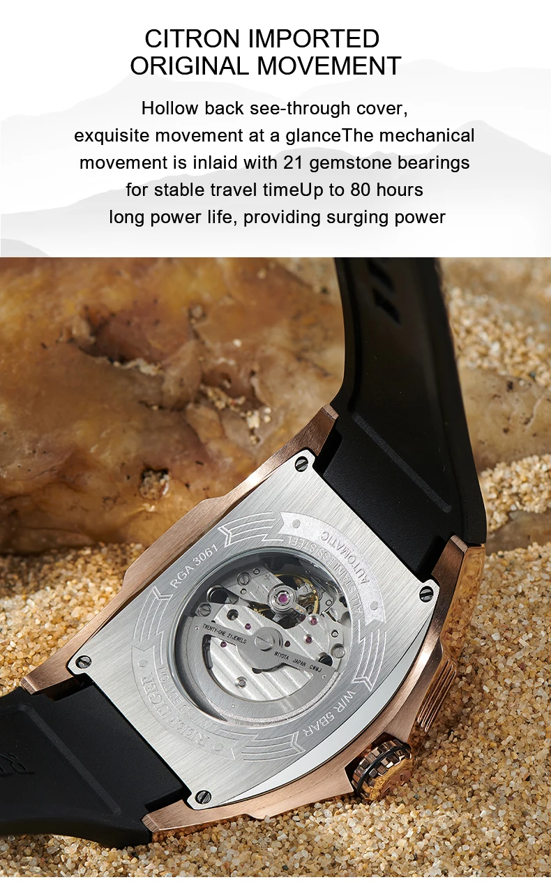 리프 타이거 남성용 오토매틱 시계, 기계식 손목시계, 토노형, 야광, 방수, 사파이어 미러, 스켈레톤 드래곤 다이얼