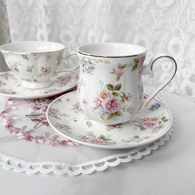 Classic Coffee Cup with Plate Afternoon Tea Dessert Cup English Ceramic Coffee Mug Camellia Hot Stamping Process Coffee Mug