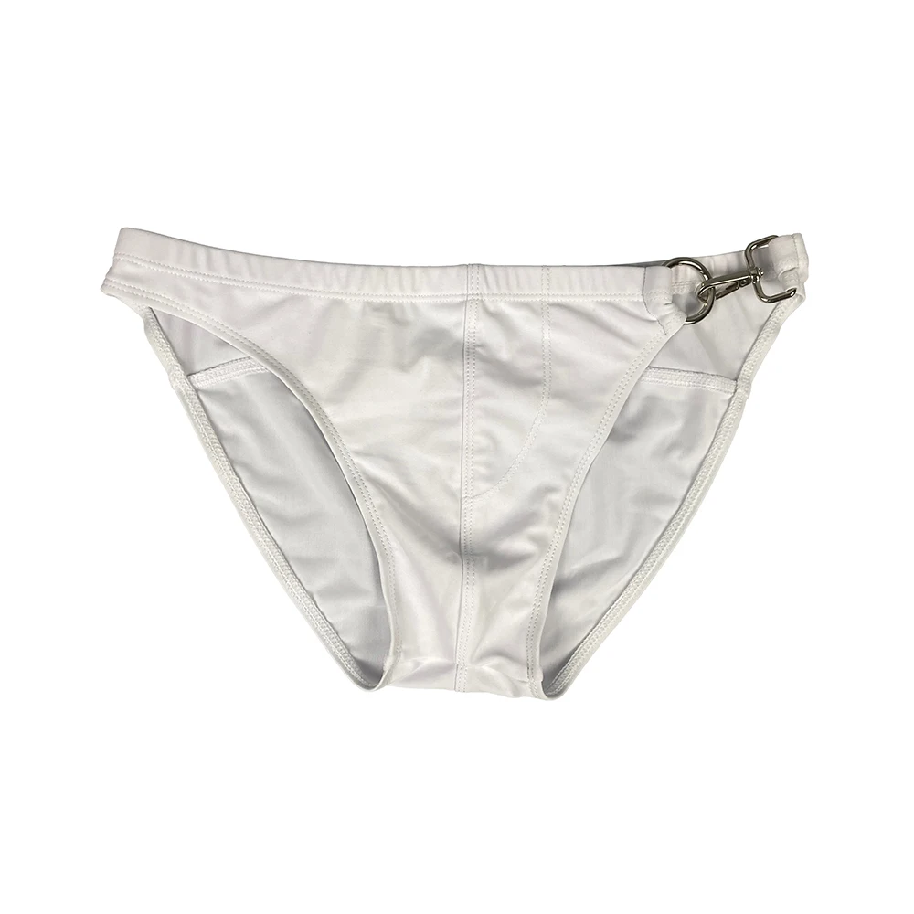 Bañador de nailon con botón de Metal para hombre, traje de baño de cintura baja, ropa interior de Bikini de cadera completa, unicolor, a la moda, nuevo