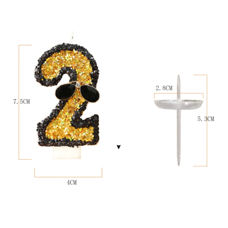 Y Children Birthday Candles 0-9 Number Yellow Sequins Candle with Sunglasses Festive Candle for Anniversary Cake Party Celebrate
