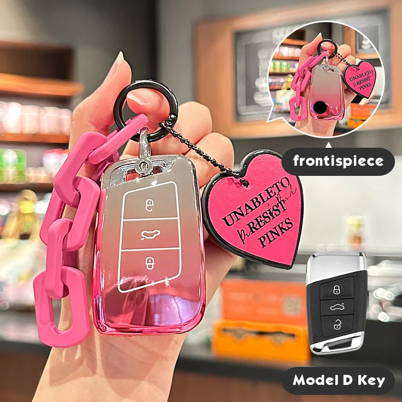 Per Volkswagen Magotan GTE Passat B6 B7 B8 CC Arteon per Skoda Fabia Superb A7 Kodiaq Custodia chiave per auto Fob Gradiente Rosa Copertura chiave