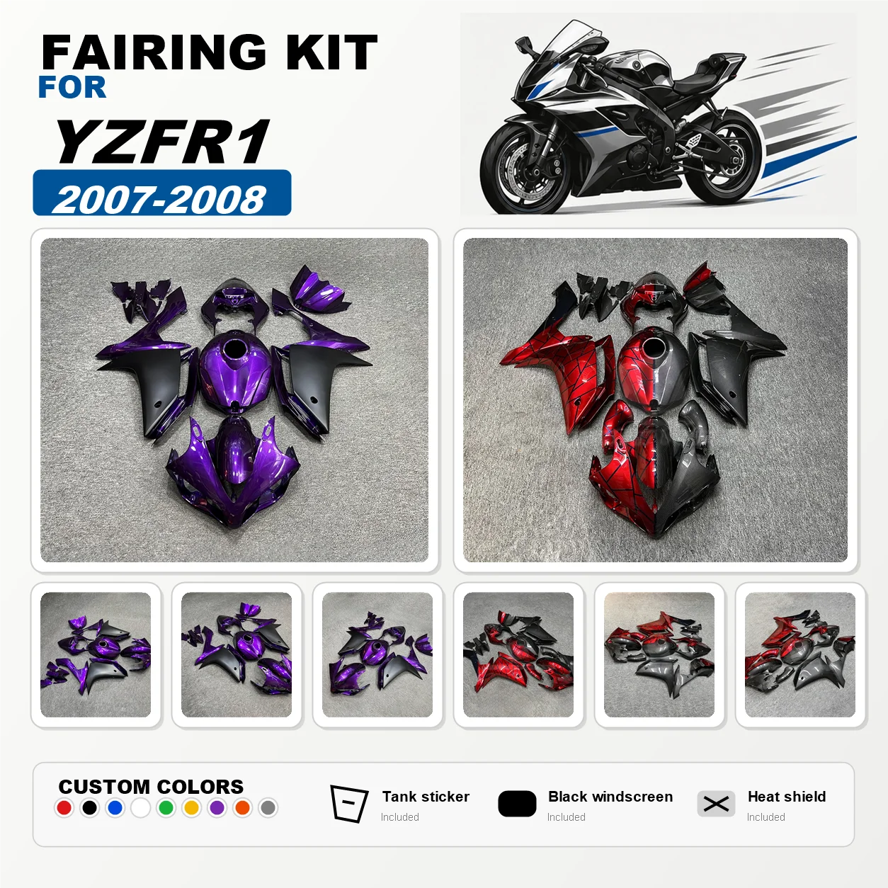 Body Works Cover Fairings 2007 2008 YZFR1 Injection ABS Motorcycle Fairing Kit Fit for YAMAHA 07 08 YZF R1