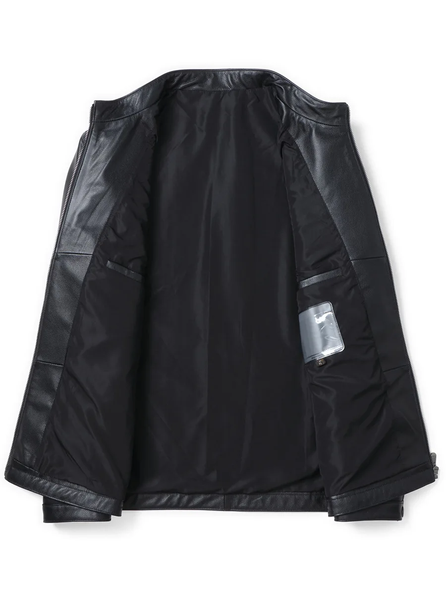 Men's Genuine Leather Jacket, Stand Collar, Cowhide Jacket, Motorcycle, Business Casual Men's Wear