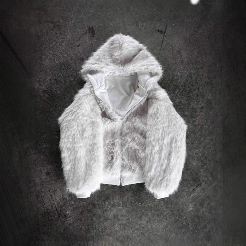 Nepbontjassen met capuchon Rits Effen Dubbelzijdig Slijtage Zwarte korte pluche jassen Warme dikke namaakkonijn harige jas Pluizig Casual