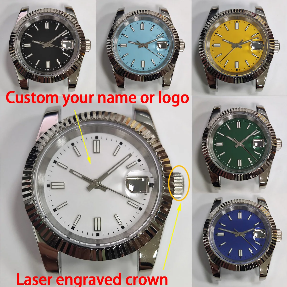 

39mm Silver case new watch nh35 case custom logo nh36 case NH35 watch case nh35 movement sapphire glass watch accessories parts