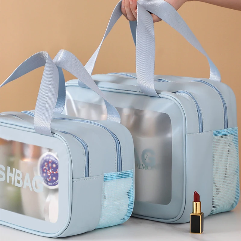 Dry-wet Separation Double Transparent PU Makeup Bag Portable Washing Bag Cosmetic Storage Bag Travel Fitness Swimming Essentials