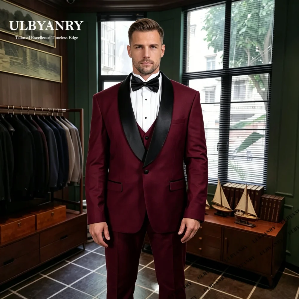 Three Pieces Suit Set for Men, Formal Wedding Guest Tuxedo, Dinner Dating Evening Prom Suit Attire Jacket Vest Pants Customized