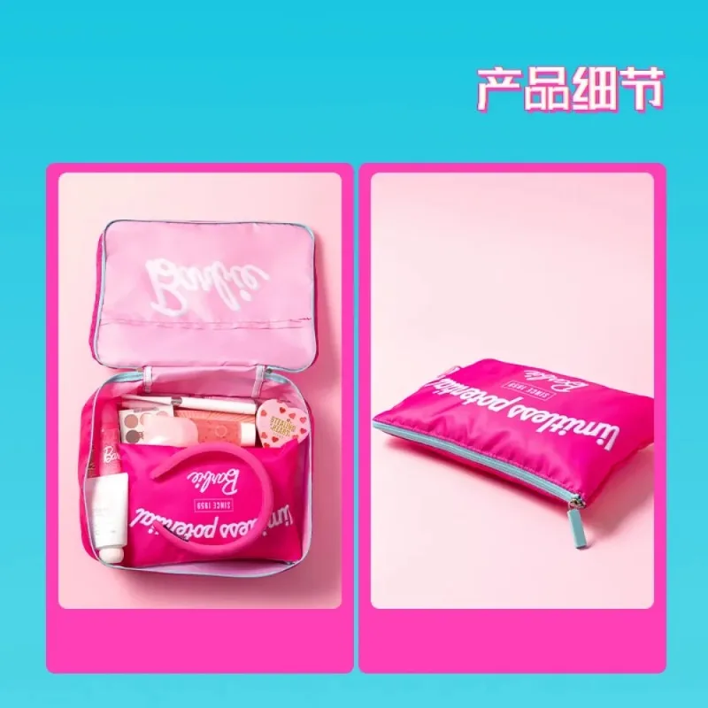 MINISO Barbie Sunlight Shining Anime Kawaii Womens Travel Storage Bag Set di tre pezzi Cute Cartoon Makeup Wash Bag Package Gift