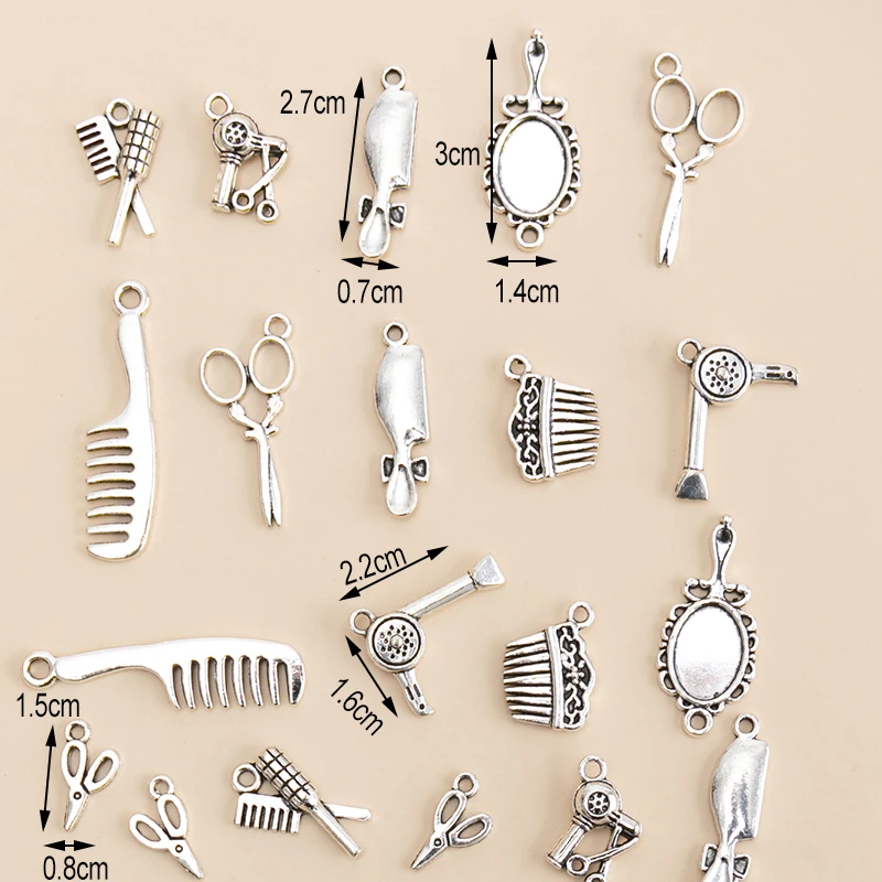 Trendy 20pcs/lot Mixed Mirror Hairdryer Scissors Comb Charms Pendant For Jewelry Making DIY Handmade Bracelet Accessories