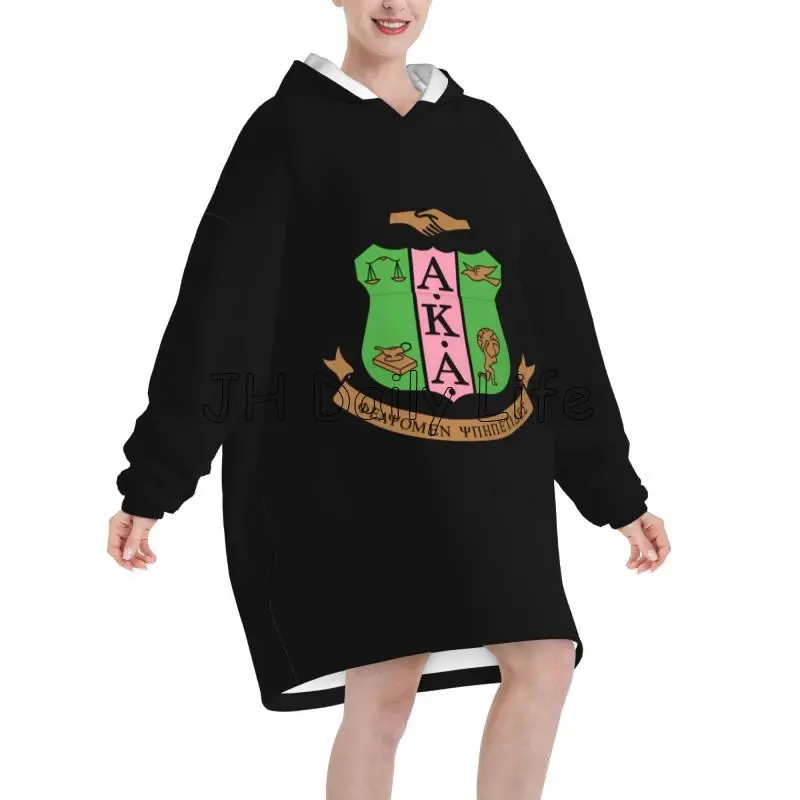 AKA Sorority Gift for Women Girl 1908 Pink Green Inspired Positive Wearable Blanket Oversized Hoodie Blanket Pullover Sweatshirt