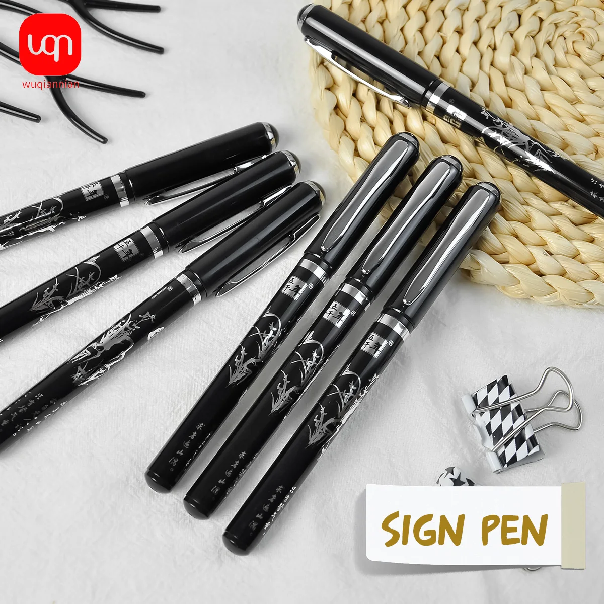 

WQN 3/6/12PCS Classic Black Gel Pens, 0.5mm Tip, Smooth and Flowing, Black Ink, Signature Pen, School and Office Supplies