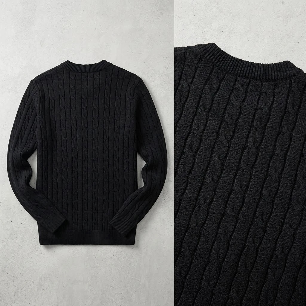 Herbstlicher Herren-Pullover mit Zopfmuster, langärmelig, lässig, Rundhalsausschnitt, weich, warm, gestrickt, für den Winter, Alltag, Streetwear – Detail 5