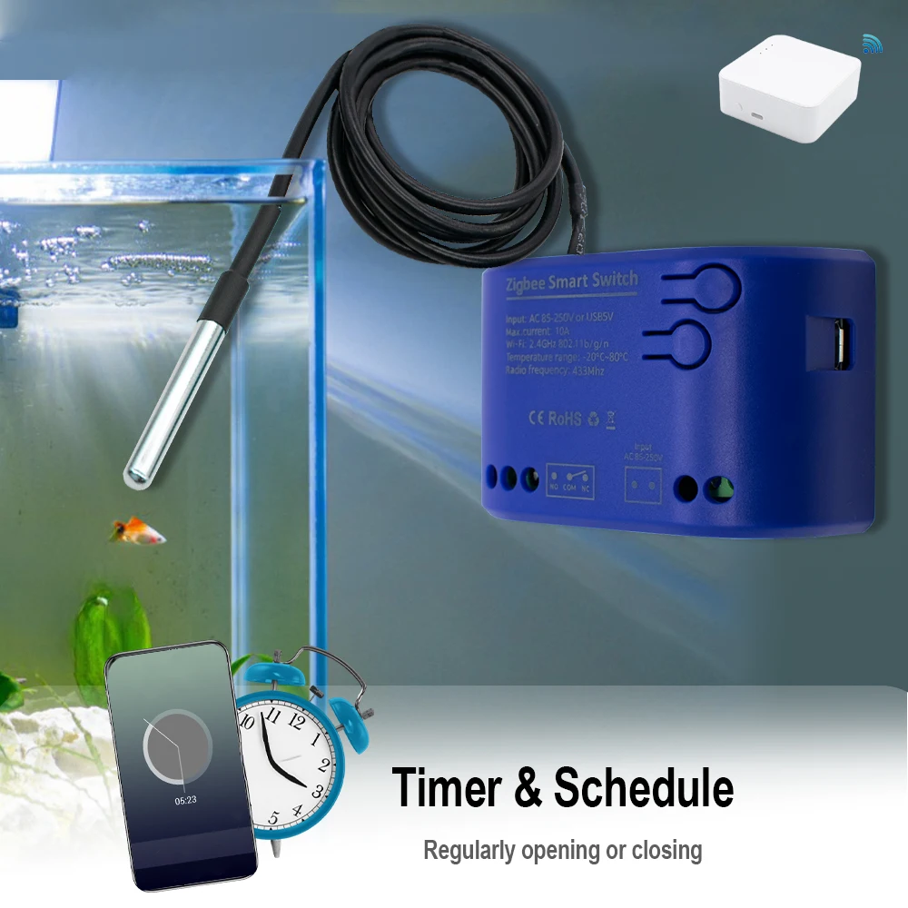 Модуль умного переключателя Zigbee с датчиком температуры, пассивное сухое контактное реле Zigbee, работает с приложением Tuya, домашний помощник
