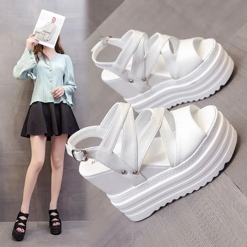 Fashion Summer Women Sandals Peep-toe Wedge Platform Sneakers Woman 11.5CM Heels Thick Bottom Sandal New Casual Beach Flip Flops