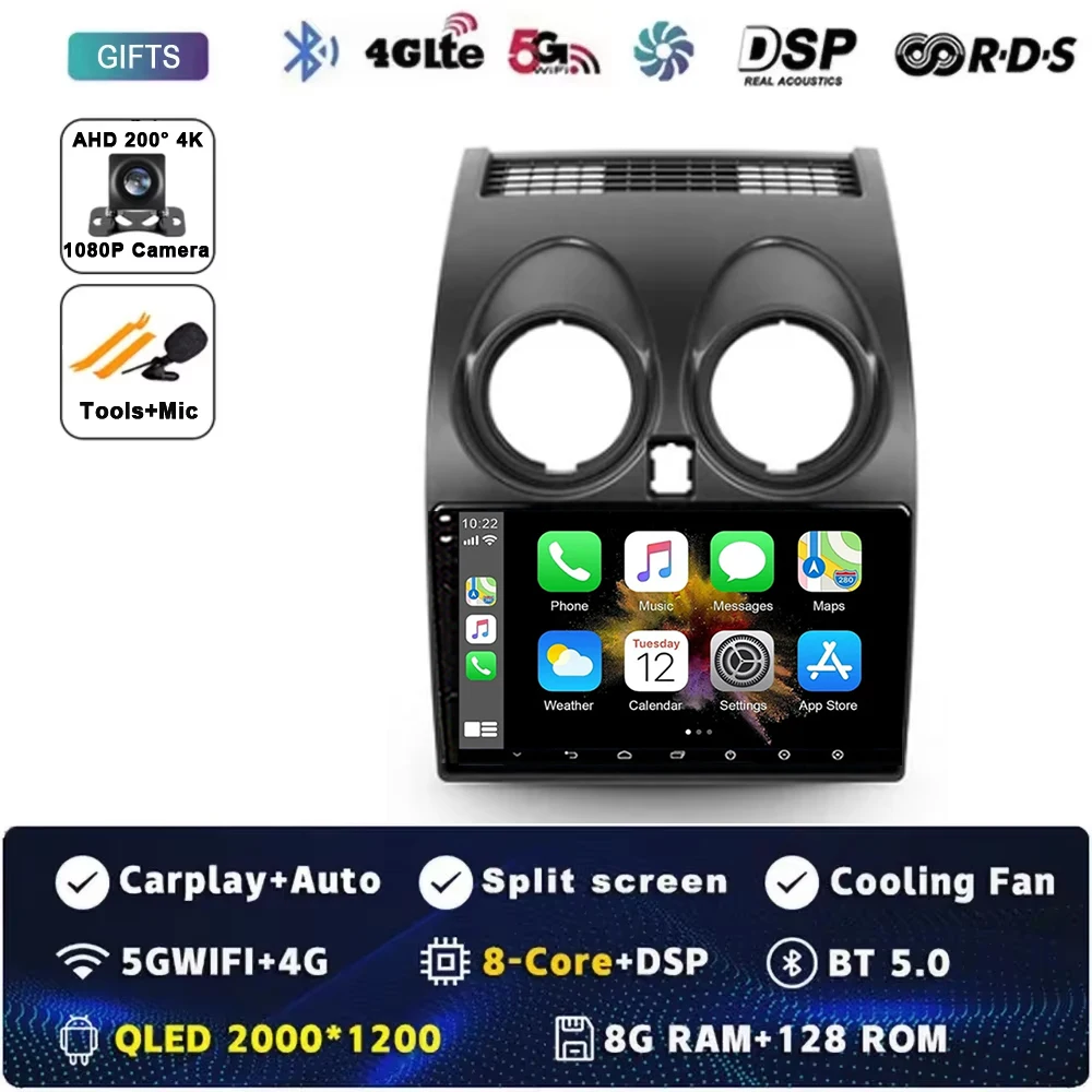 Android 16 autoradio GPS navigatie QLED Carplay Auto multimediasysteem speler BT voor Nissan Qashqai 1 J10 2006 - 2013 - afbeelding 1