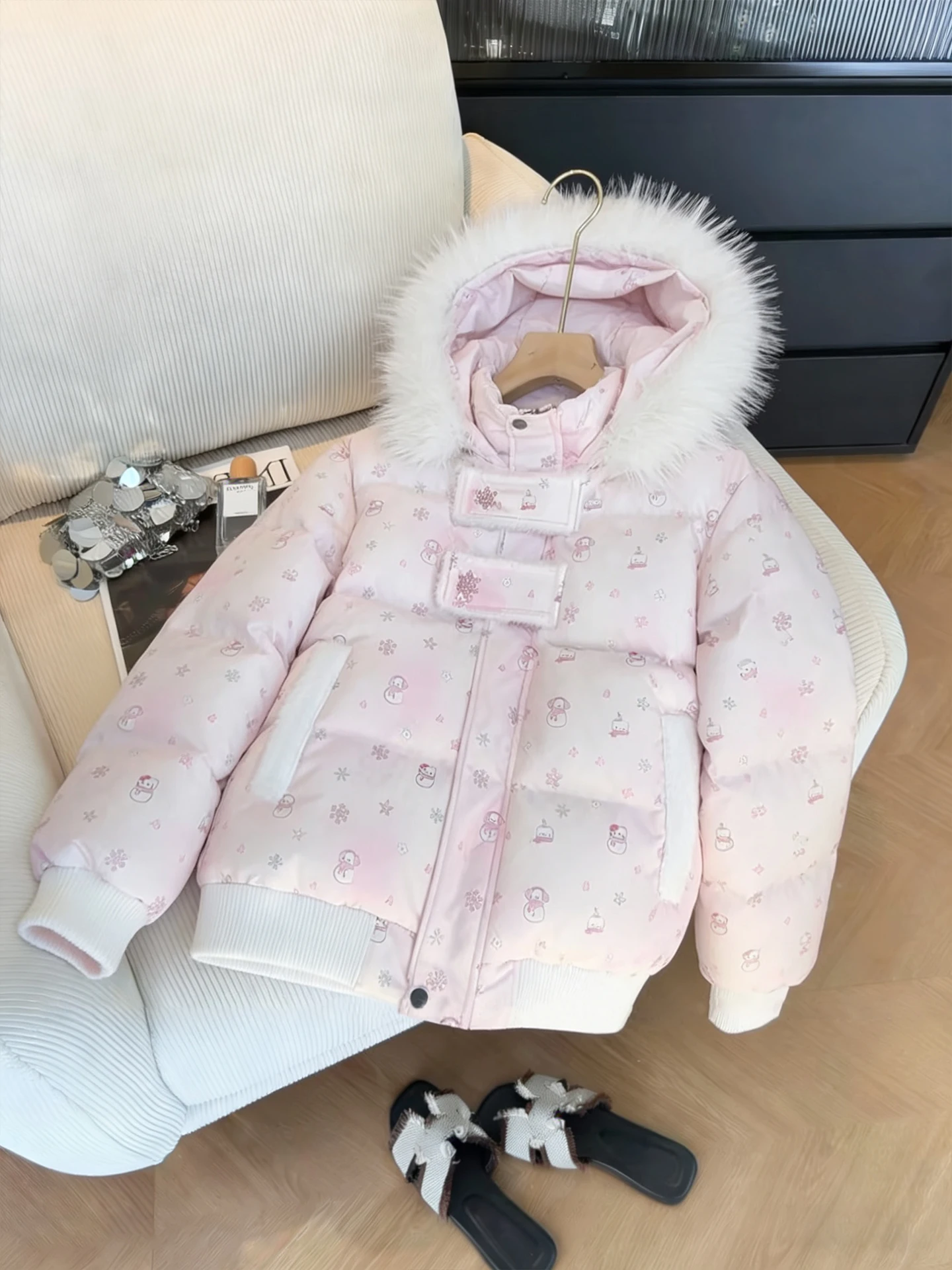 

Корейское хлопковое пальто со снеговиком и звездами для девочек, женское осенне-зимнее теплое хлопковое пальто небольшого размера, уменьшающее возраст