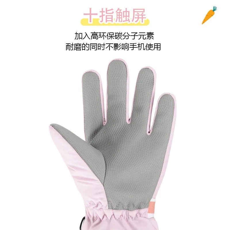 ถุงมือการ์ตูนเด็กผู้หญิงแบบใหม่ ผ้าฝ้าย ปลายนิ้วเปิด สำหรับนักเรียนประถม ปั่นจักรยาน กันลม ใช้กลางแจ้ง สีชมพู เล่นสกี ฤดูหนาว ถุงมืออุ่น