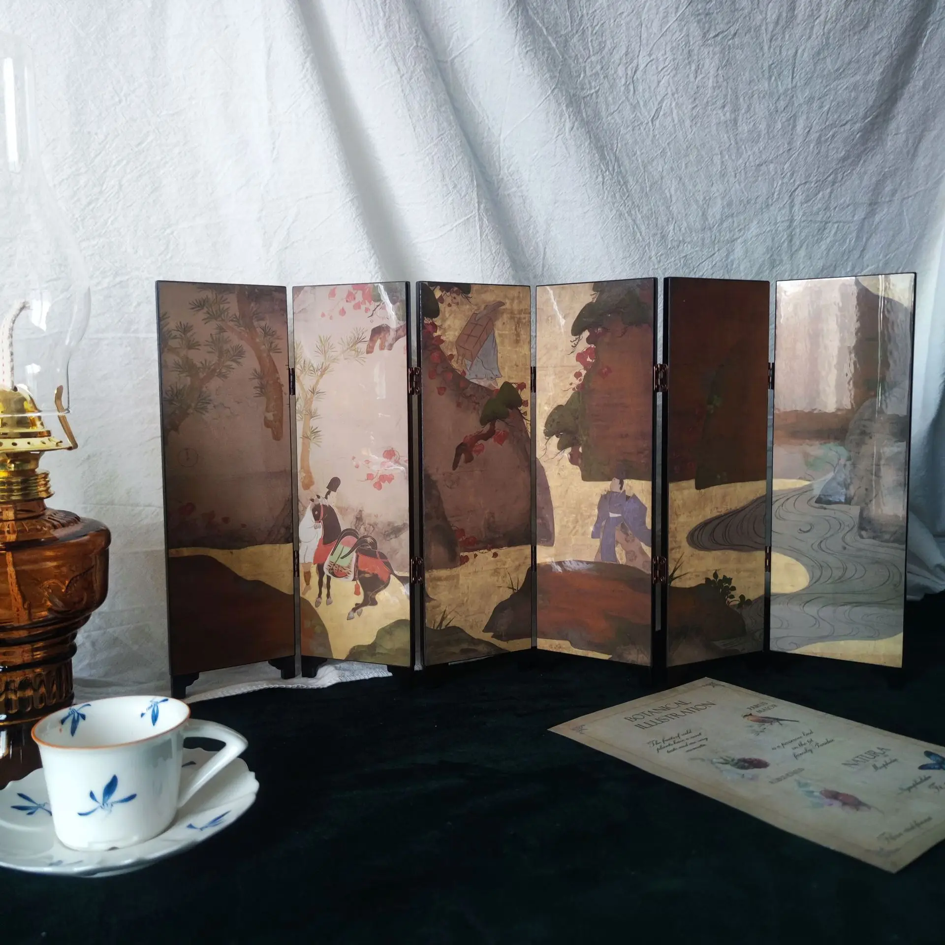 Classical Landscape Decorative Paintings, Foldable Screen Table Ornaments Lacquerware Gift Decorative Characteristic Handicrafts