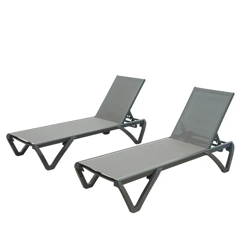 Sillones chaise lounge con respaldo ajustable de polipropileno de aluminio para exteriores para piscina, playa, patio, balcón - Juego de 2 (gris)