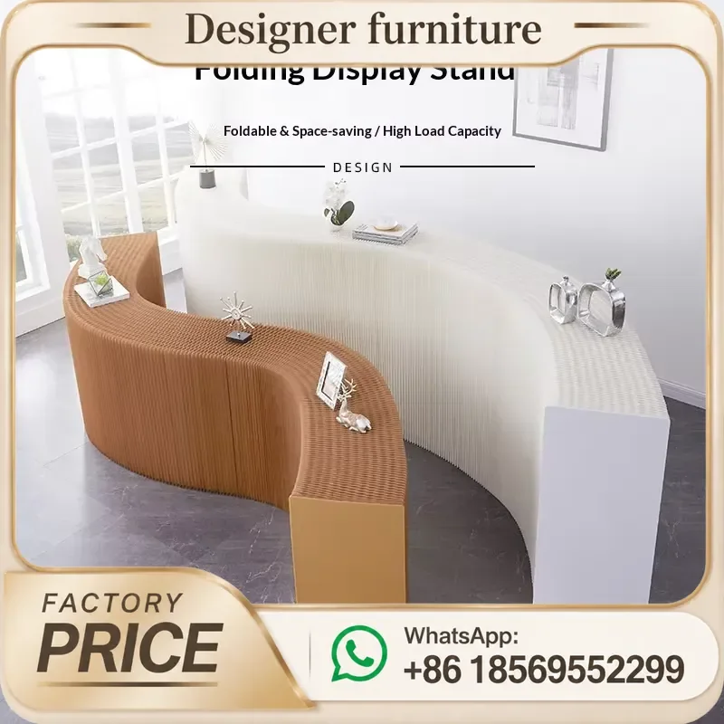 YIMO LST-1 Exhibition Display Booth Single-Layer White Curved Foldable Paper Temporary Island Stand Cargo Cabinet Strong Load