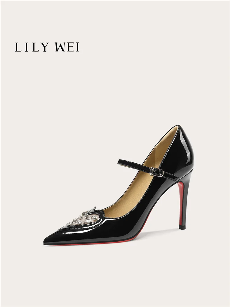 

Spring new pointed patent leather silk mesh rhinestone flat shoes banquet large size small size slim high heels women's shoes