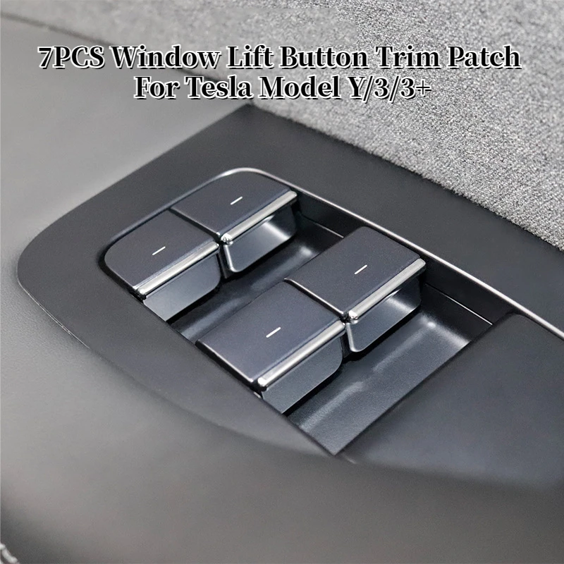 7PCS Window Lift Button Trim Patch for Tesla Model Y/3/3+ Highland Car Accessories 2024 ABS Chrome Window Switch Button Cover