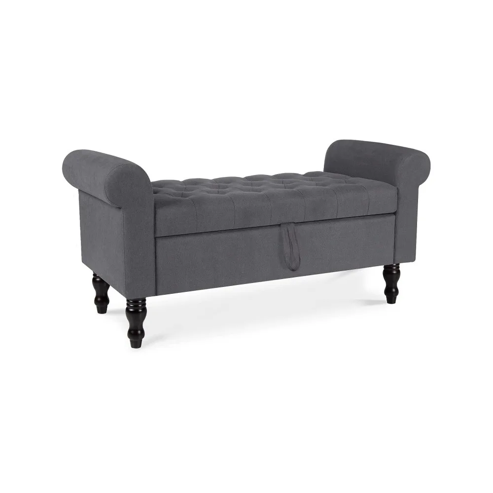 Sofá otomano tapizado con brazo enrollado y patas de madera maciza para dormitorio, entrada y sala de estar