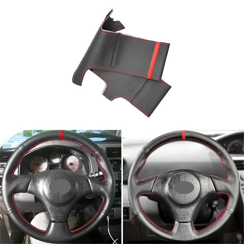 Car Hand Sewing Red Line Strip Leather Steering Wheel Cover Trim For Toyota RAV4 Celica Corolla (US) Matrix MR2 Lexus IS200 300